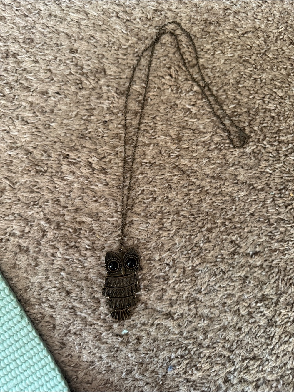 Bronze Owl Pendant Necklace - Long Chain